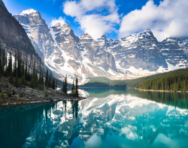 Mountains reflected on a lake. 