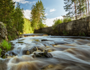 River scene with water rushing through. 